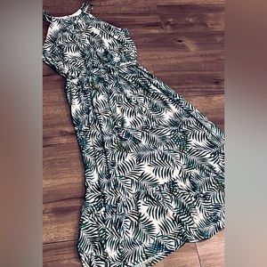 LOFT Palm Green Flounce Halter Midi Dress L